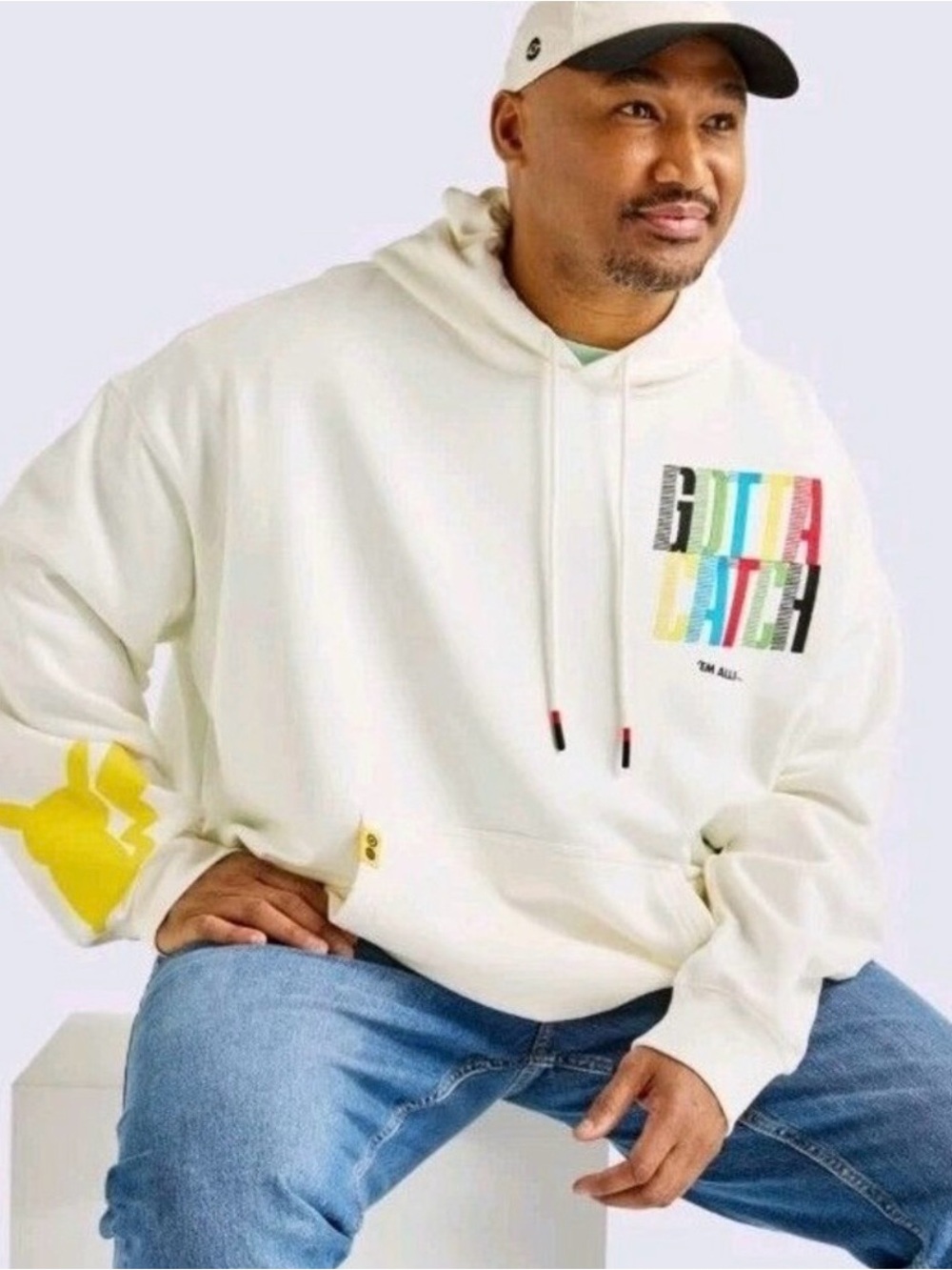 Pokemon Cream Graphic 'GOTTA CATCH' Hoodie with Yellow Pikachu Accent